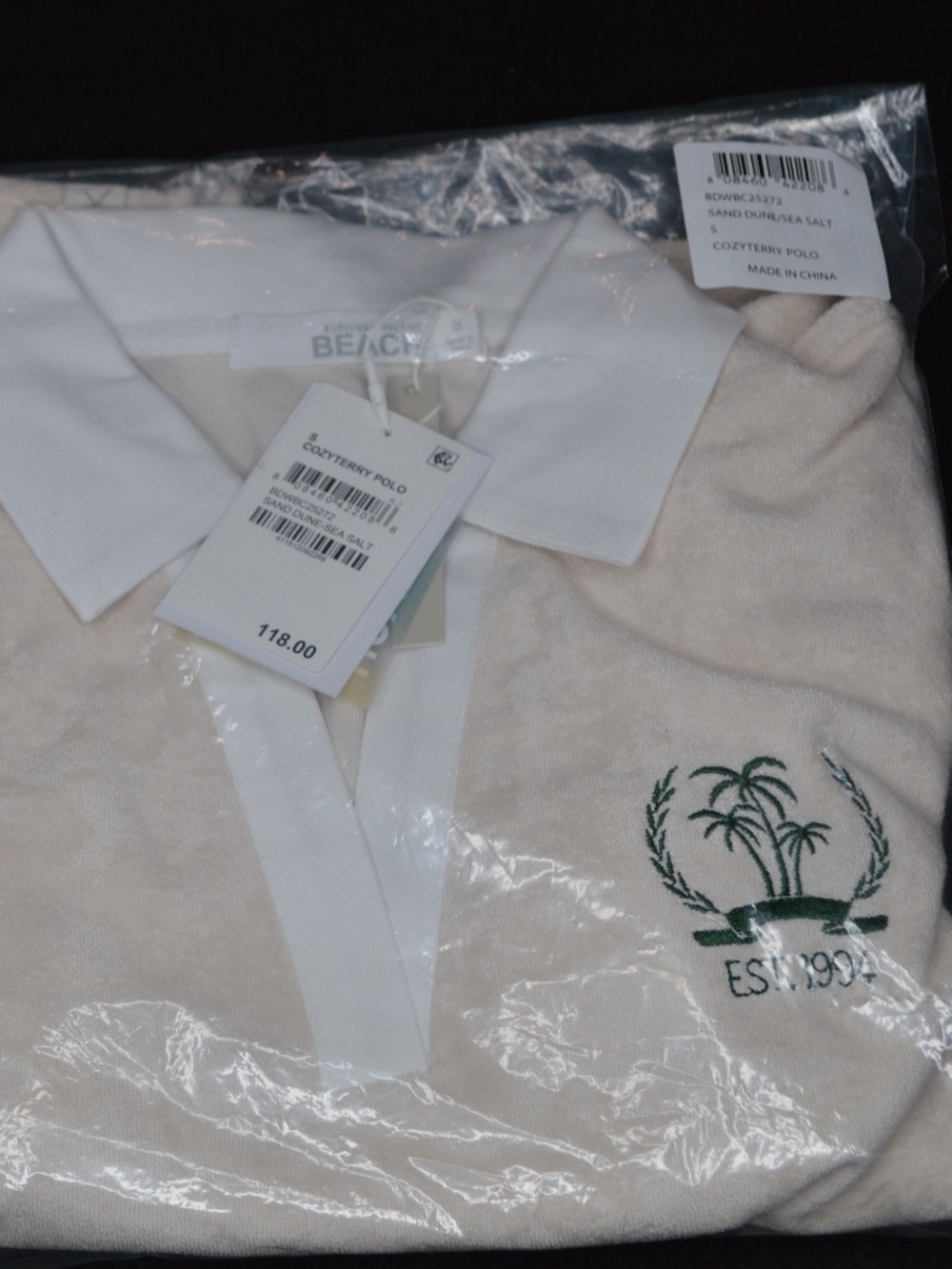Barefoot Dreams Cozy Terry Polo Shirt Sand Dune - Sea Salt - Women's Size Medium